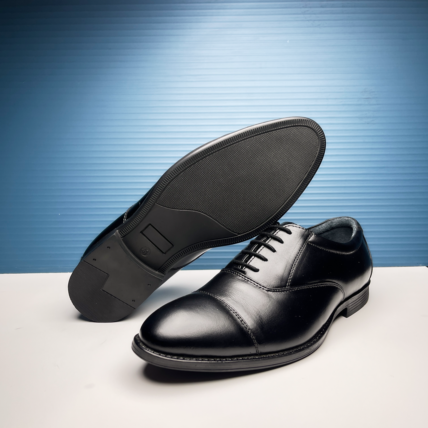 Genuine Leather Formal Shoes | Comfortable Handcrafted Cap-toe Shoes for Men (RXCT) (Black)