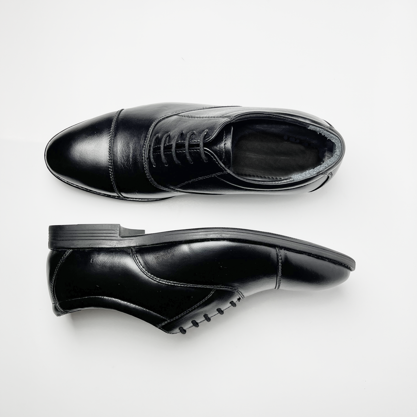 Genuine Leather Formal Shoes | Comfortable Handcrafted Cap-toe Shoes for Men (RXCT) (Black)
