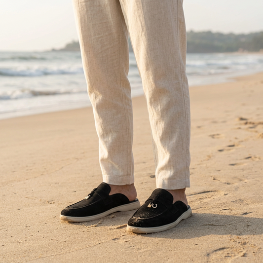 Suede Leather Mules Charms (Black)
