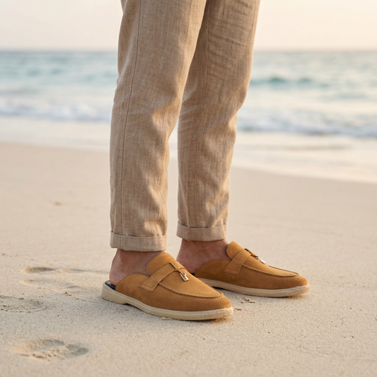 Suede Leather Mules Charms (Tan)