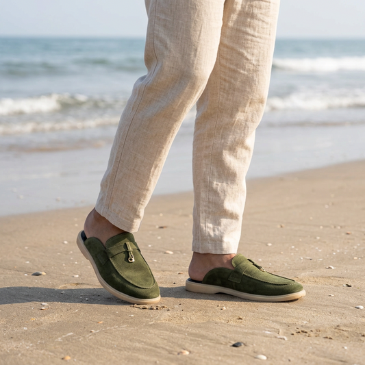 Suede Leather Mules Charms (Olive Green)