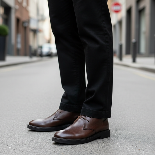 Brown Chukka Boots with Black Pants