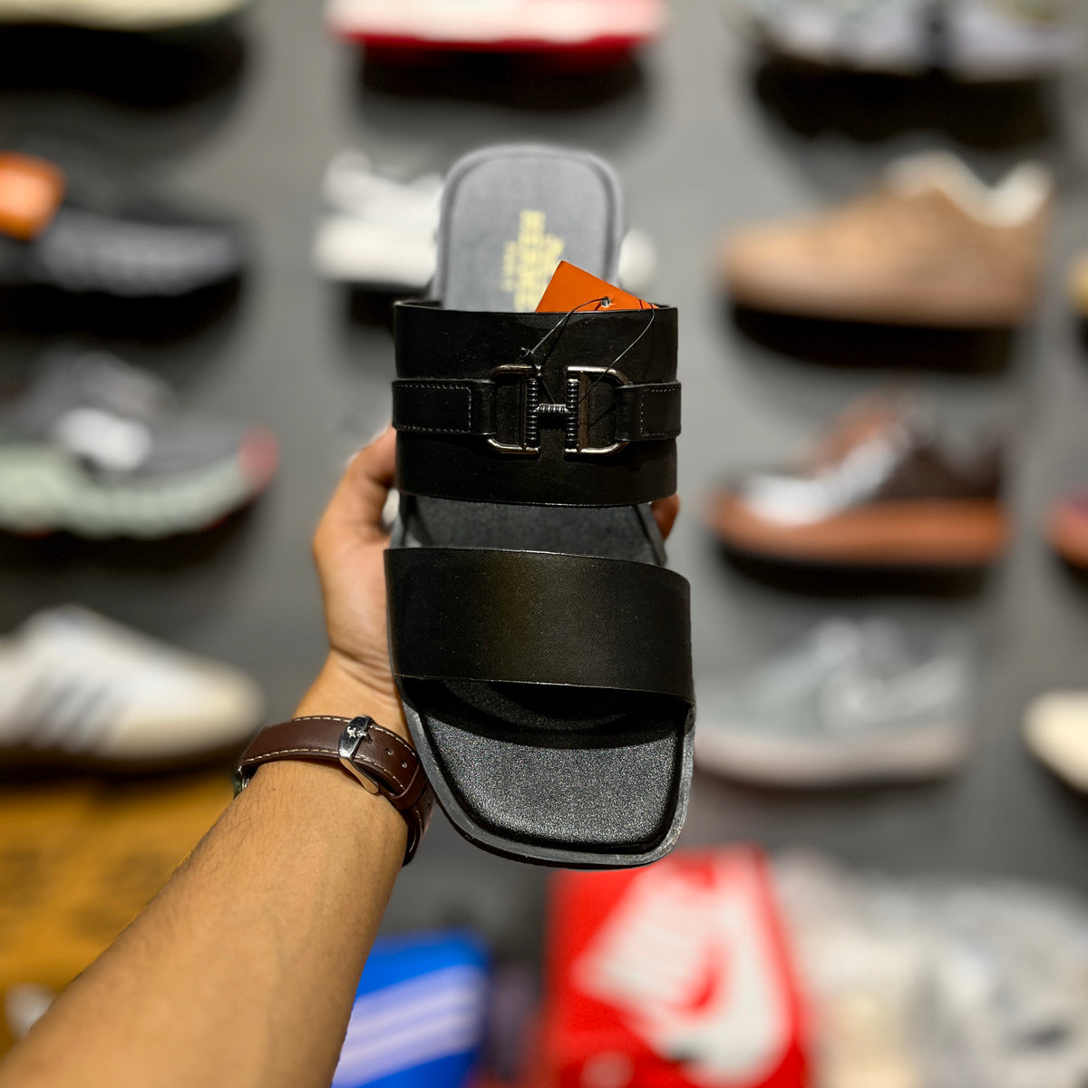 HERME Slippers | 2 Straps | Buckle | Black