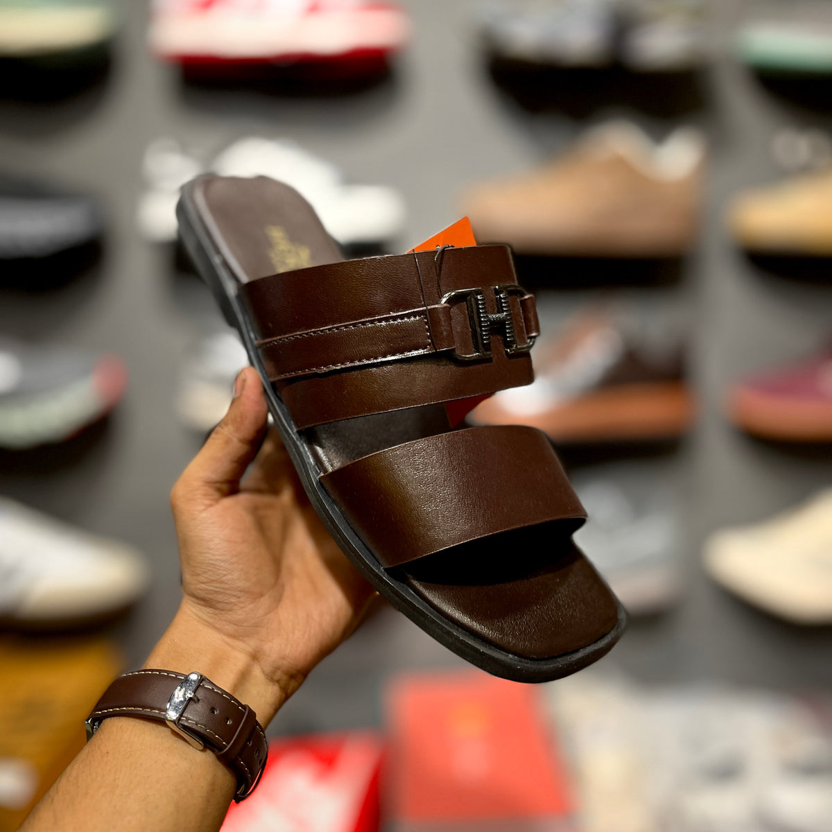 HERME Slippers | 2 Strap | Brown