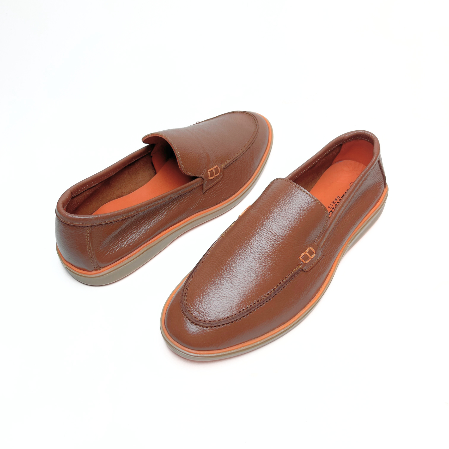 Genuine Leather Loafers for Men with Stylish Orange Sole (Tan)