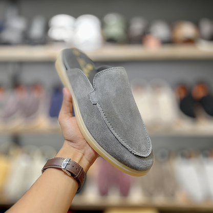 Old Money Suede Leather Mules (Grey)
