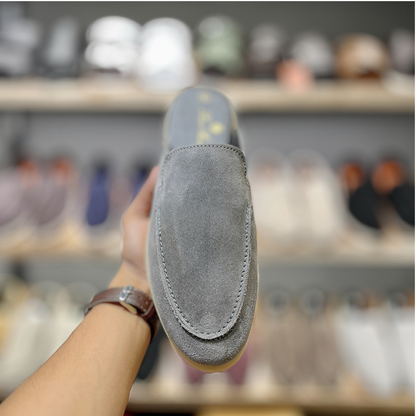 Old Money Suede Leather Mules (Grey)