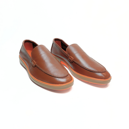 Genuine Leather Loafers for Men with Stylish Orange Sole (Tan)