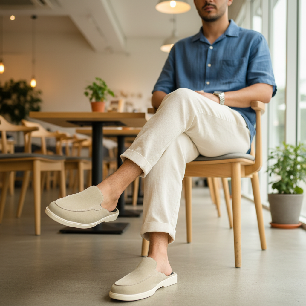 Old Money Suede Leather Mules (Beige)