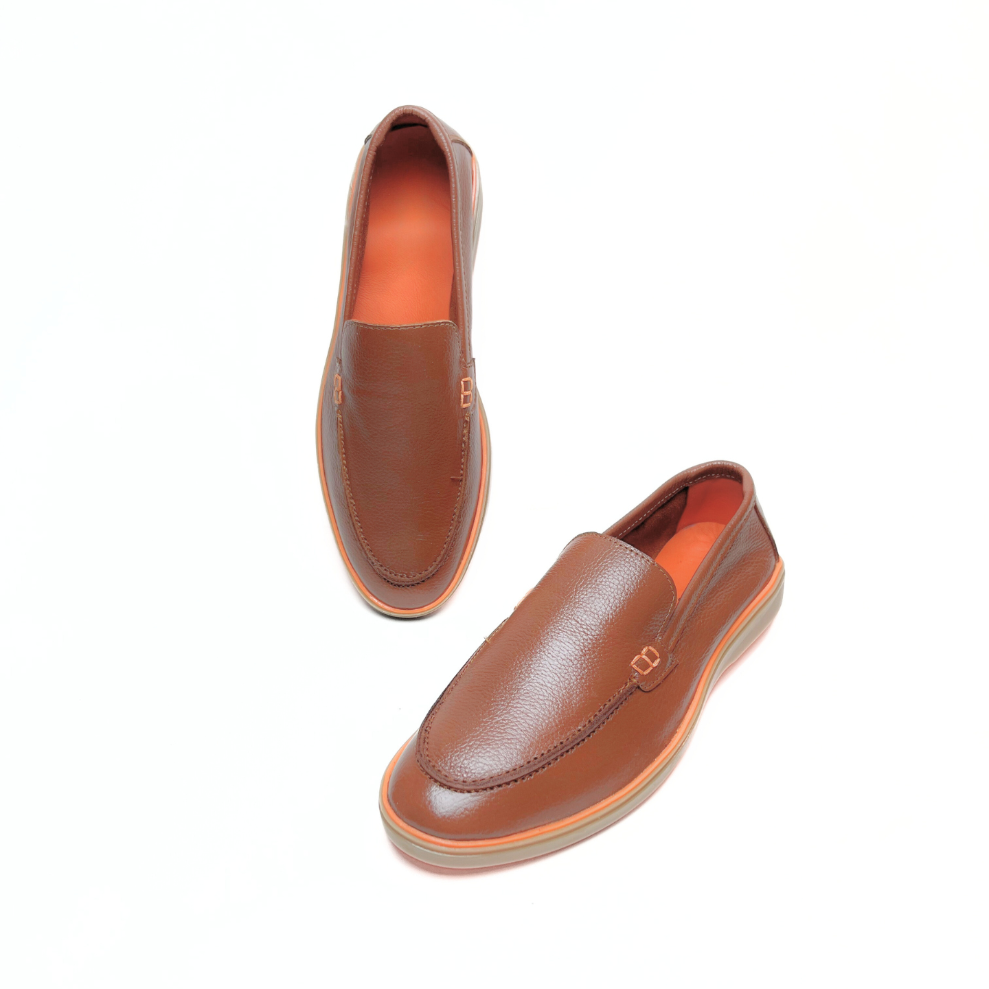 Genuine Leather Loafers for Men with Stylish Orange Sole (Tan)