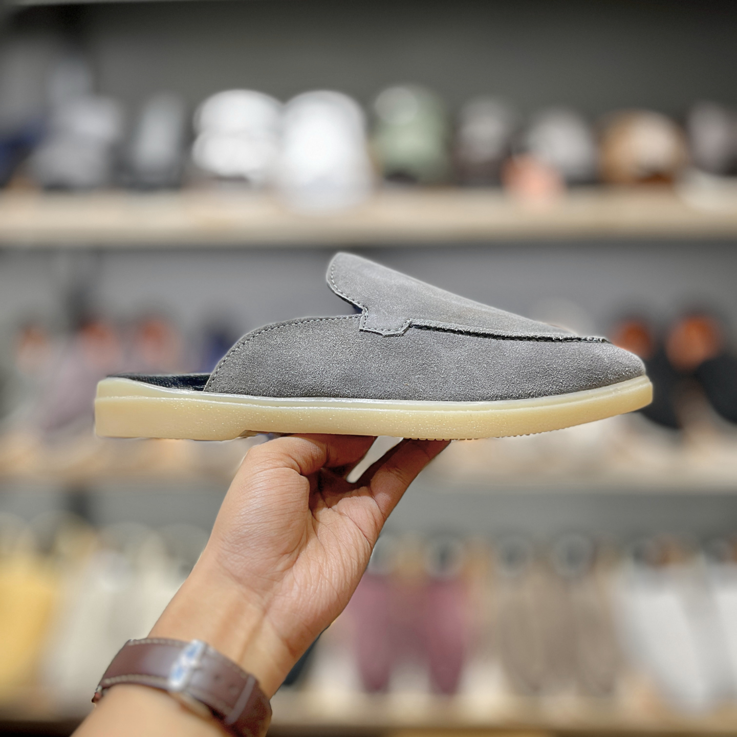 Old Money Suede Leather Mules (Grey)