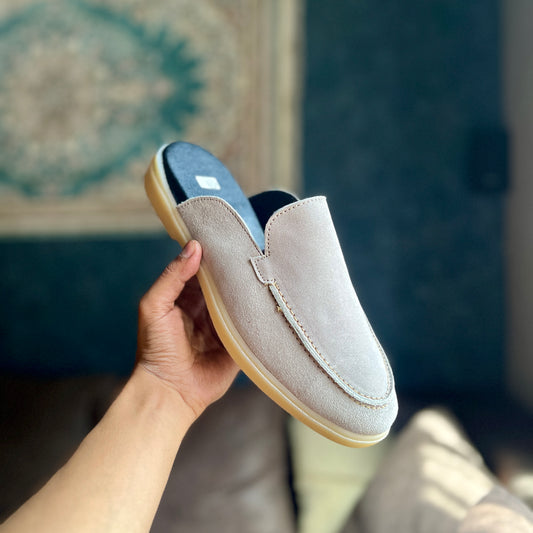Old Money Suede Leather Mules (Beige)