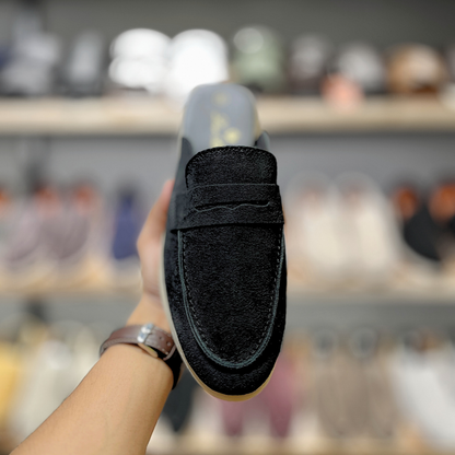 Old Money Suede Leather Mules (Black)(Penny)