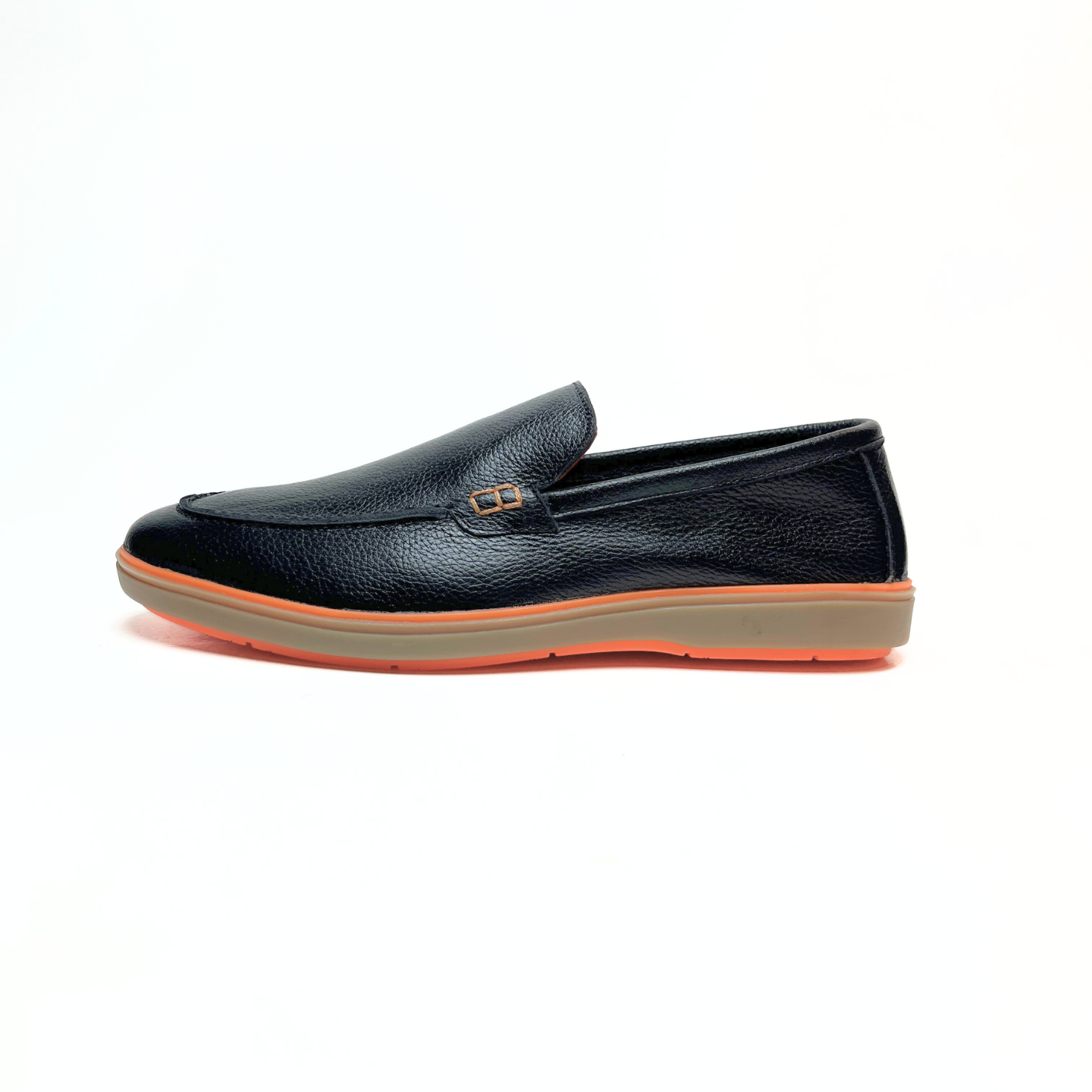 Genuine Leather Loafers for Men with Stylish Orange Sole (Black)