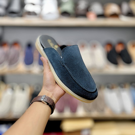 Old Money Suede Leather Mules (Navy Blue)