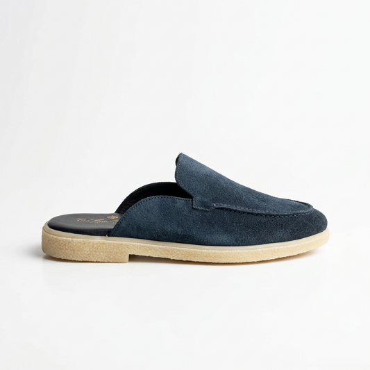 Suede Leather Mules (Navy Blue)