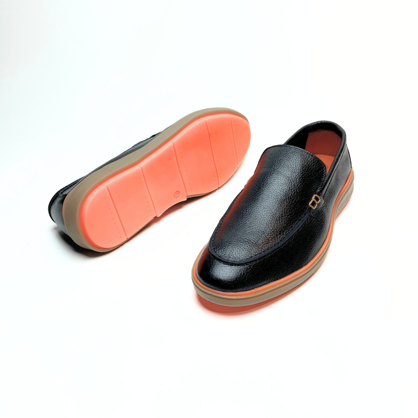 Genuine Leather Loafers for Men with Stylish Orange Sole (Black)