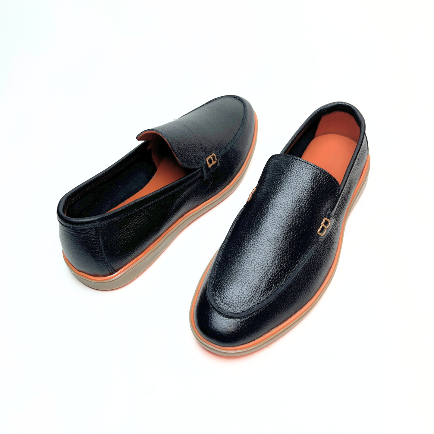 Genuine Leather Loafers for Men with Stylish Orange Sole (Black)