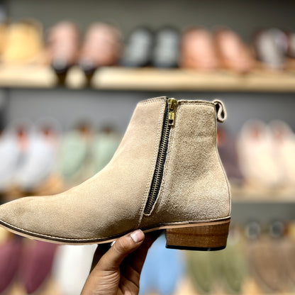 Genuine Suede Leather Boots with Leather Sole+Wood Heel