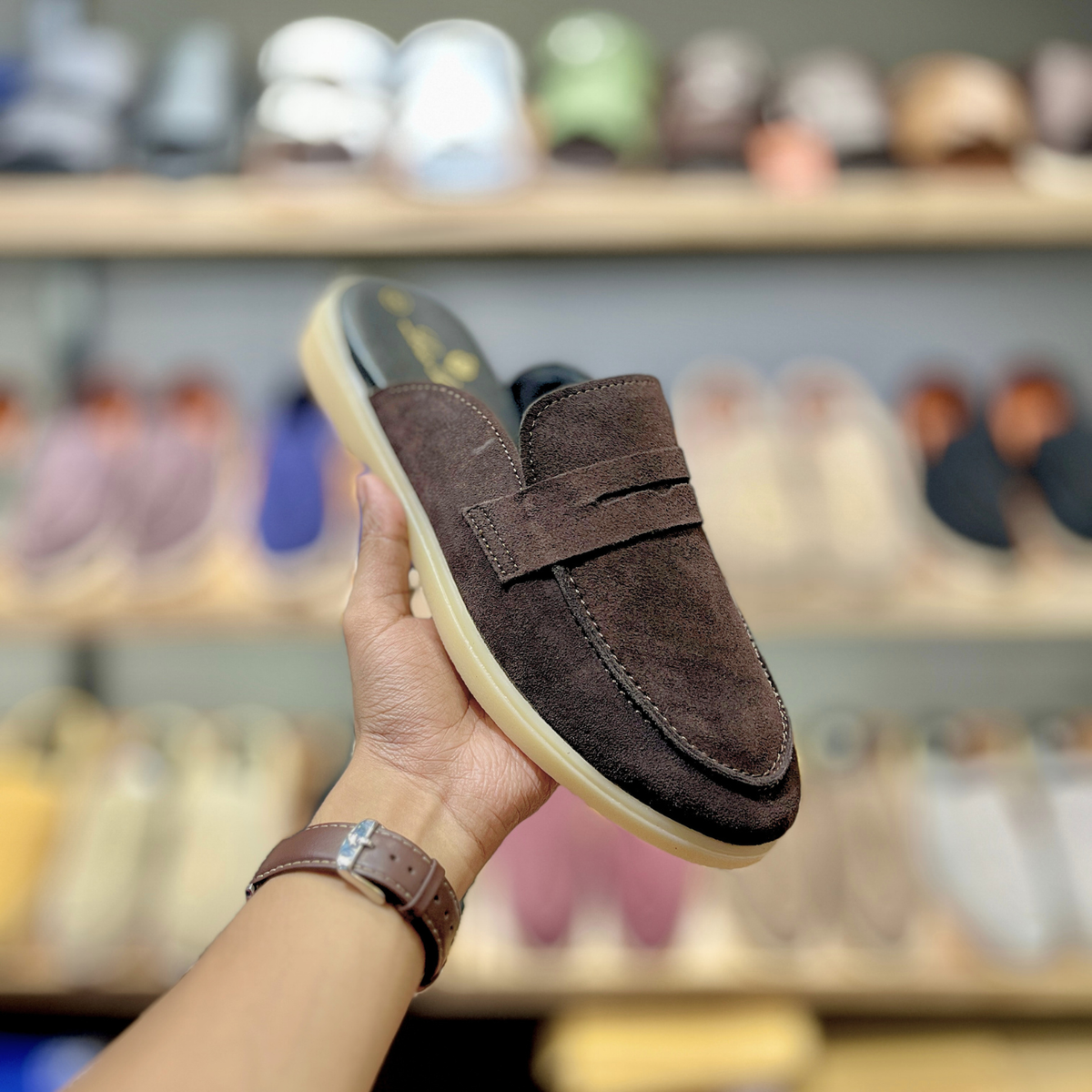 Suede Leather Mules (Brown)(Penny)