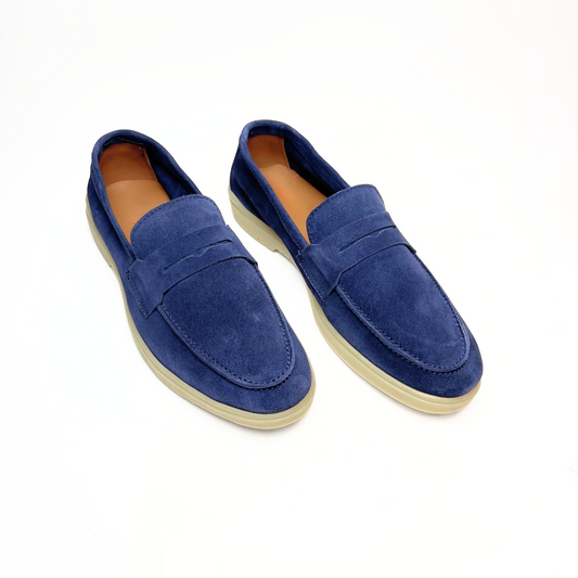 Old Money Suede Leather Loafers (Navy Blue Strap)