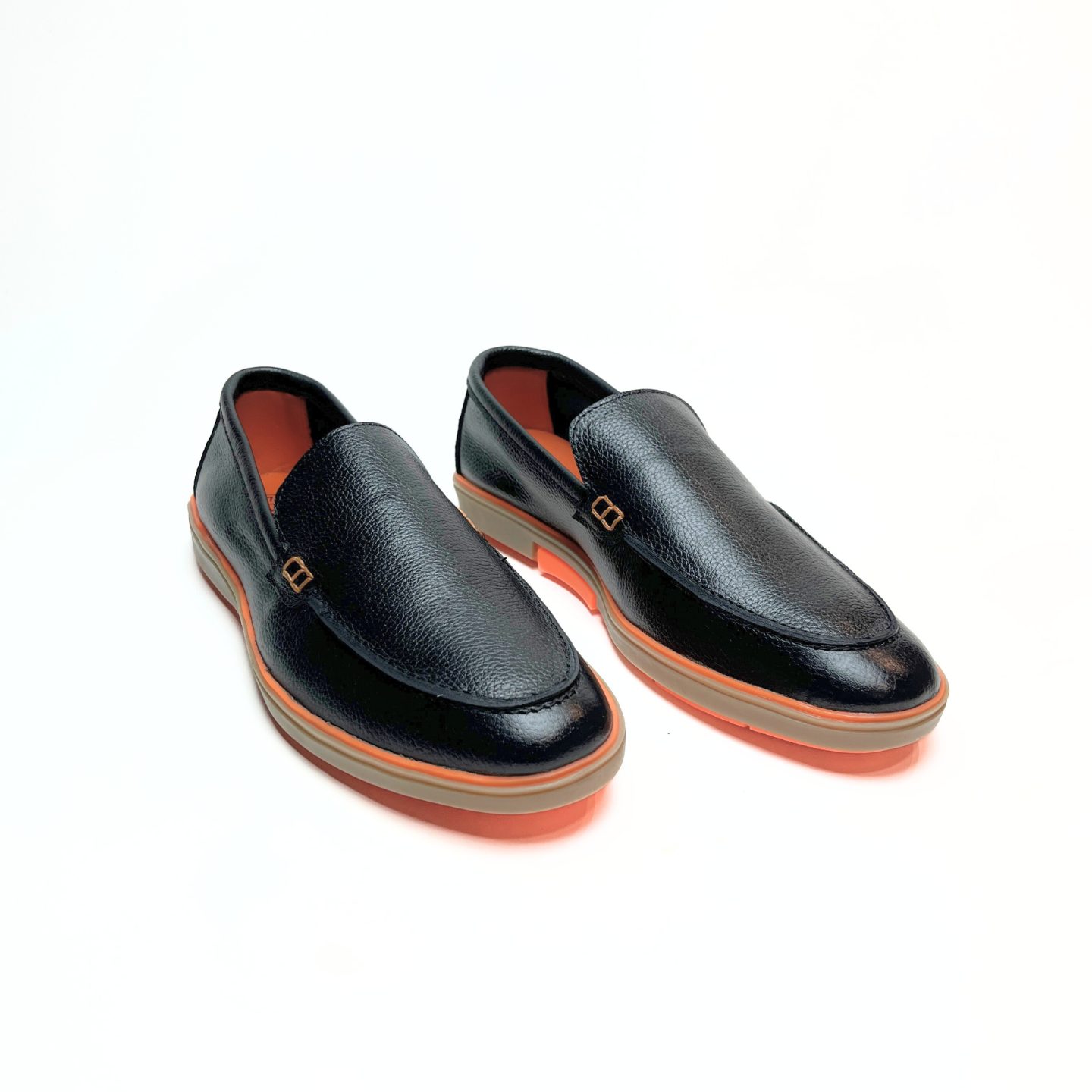 Genuine Leather Loafers for Men with Stylish Orange Sole (Black)