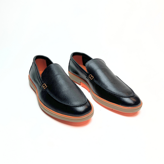 Genuine Leather Loafers for Men with Stylish Orange Sole (Black)