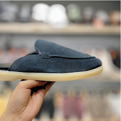 Old Money Suede Leather Mules (Navy Blue)