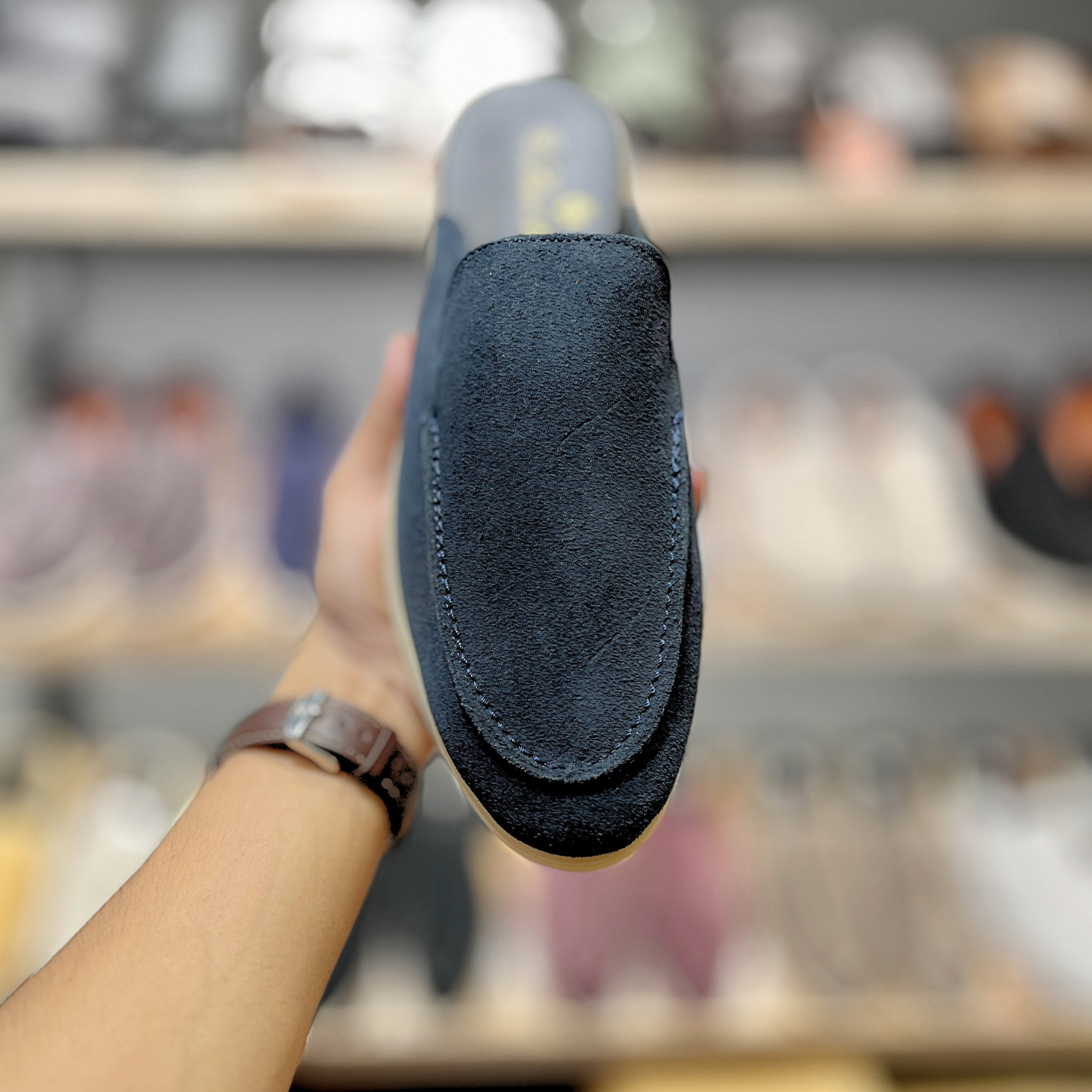 Old Money Suede Leather Mules (Navy Blue)