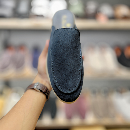 Old Money Suede Leather Mules (Navy Blue)