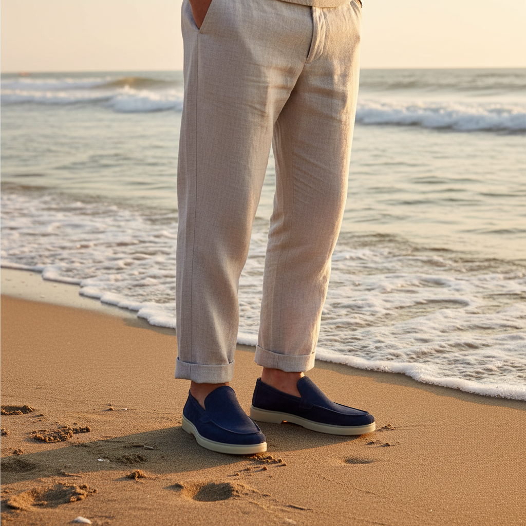 Old Money Suede Leather Loafers (Navy Blue) (Free Suede Shoe Wipes)