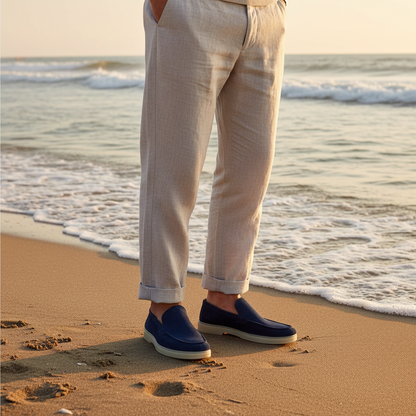 Old Money Suede Leather Loafers (Navy Blue) (Free Suede Shoe Wipes)