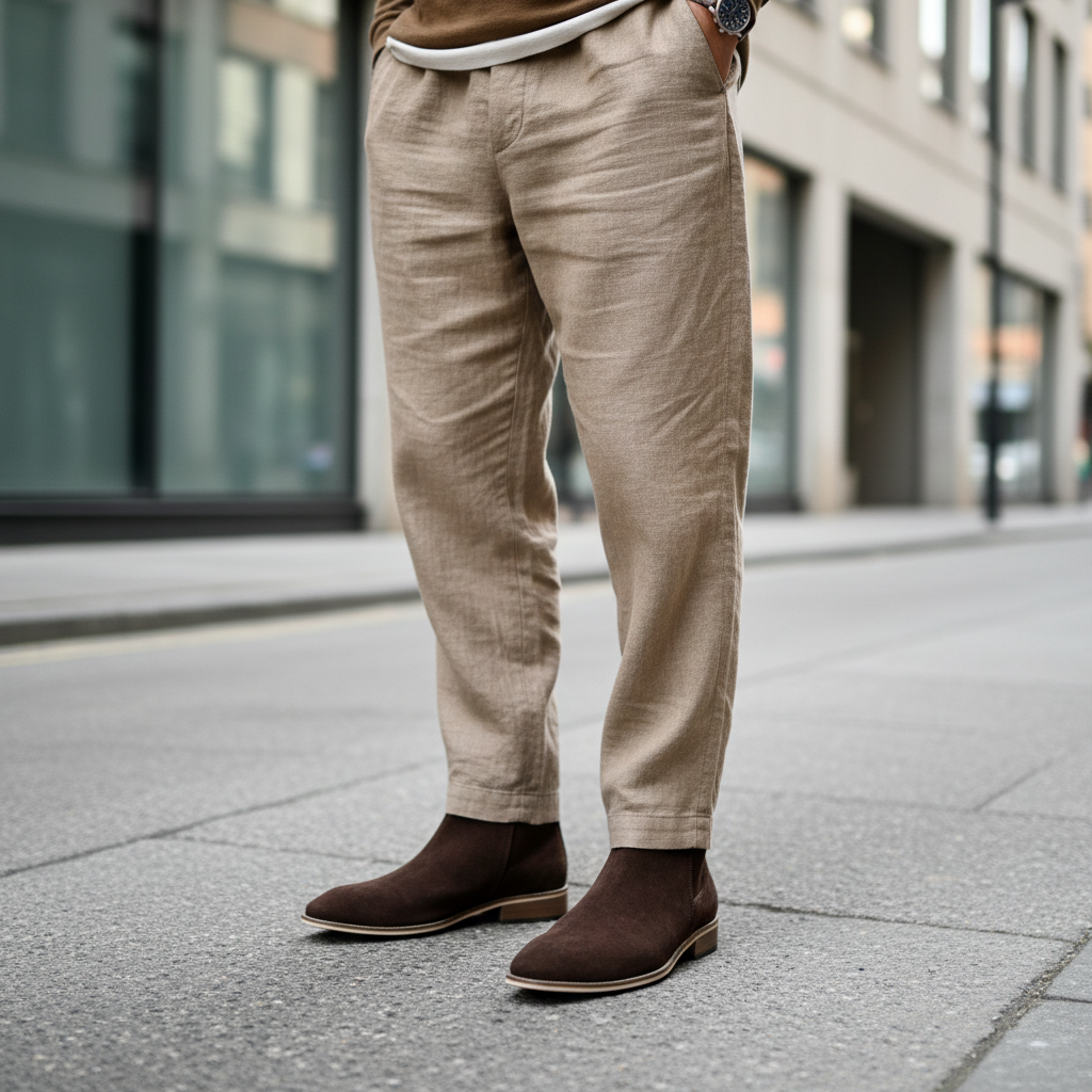 Genuine Suede Leather Boots with Leather Sole+Wood Heel (Brown)