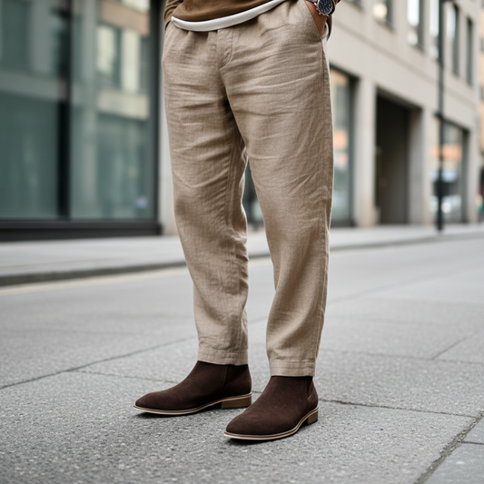 Genuine Suede Leather Boots with Leather Sole+Wood Heel (Brown)
