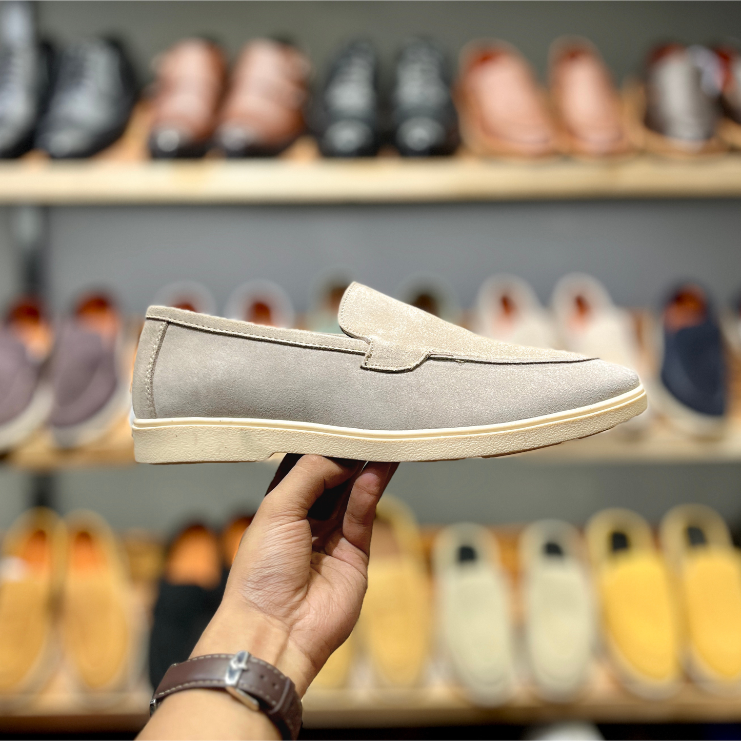 Old Money Suede Leather Loafers (Cream) (Free Suede Shoe Wipes)