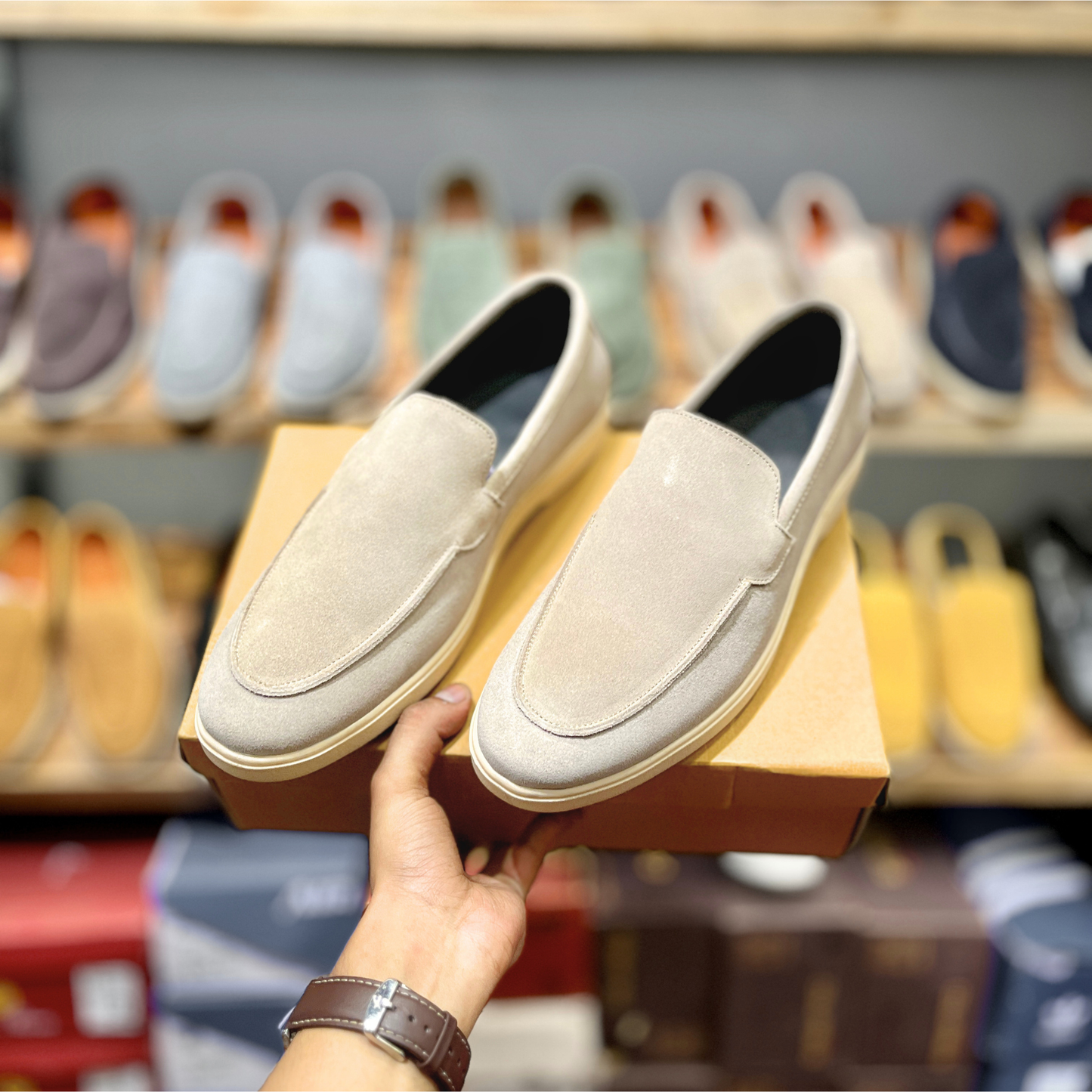 Old Money Suede Leather Loafers (Cream) (Free Suede Shoe Wipes)