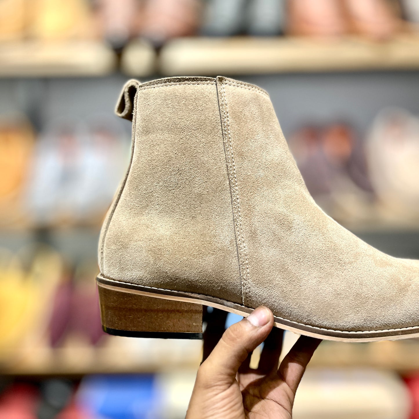 Genuine Suede Leather Boots with Leather Sole+Wood Heel