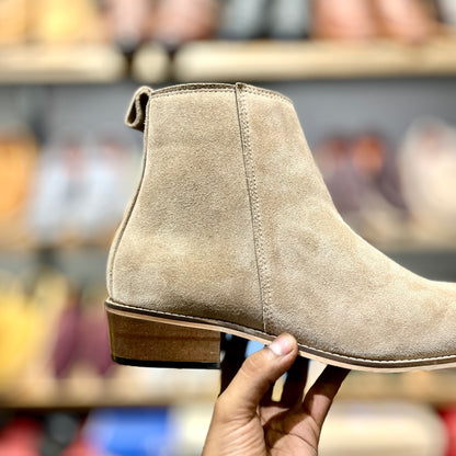 Genuine Suede Leather Boots with Leather Sole+Wood Heel