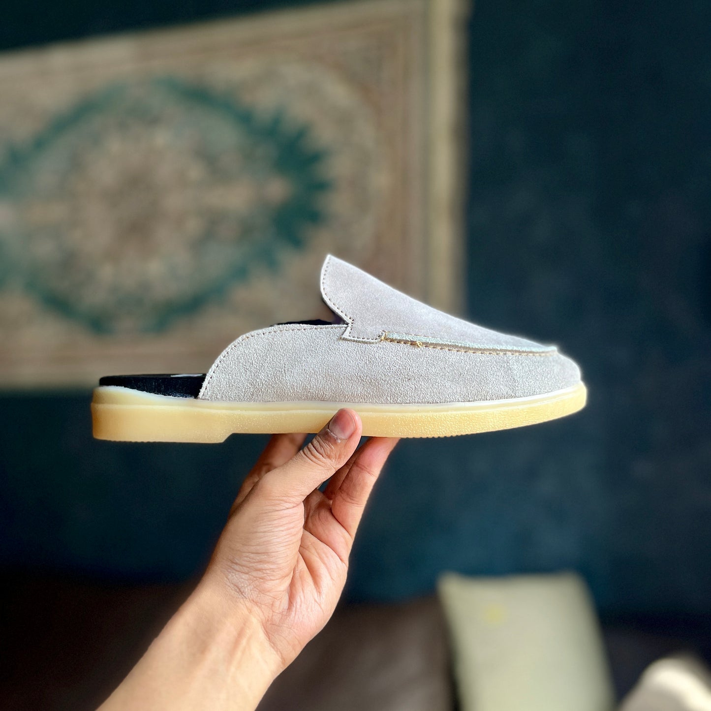 Old Money Suede Leather Mules (Beige)