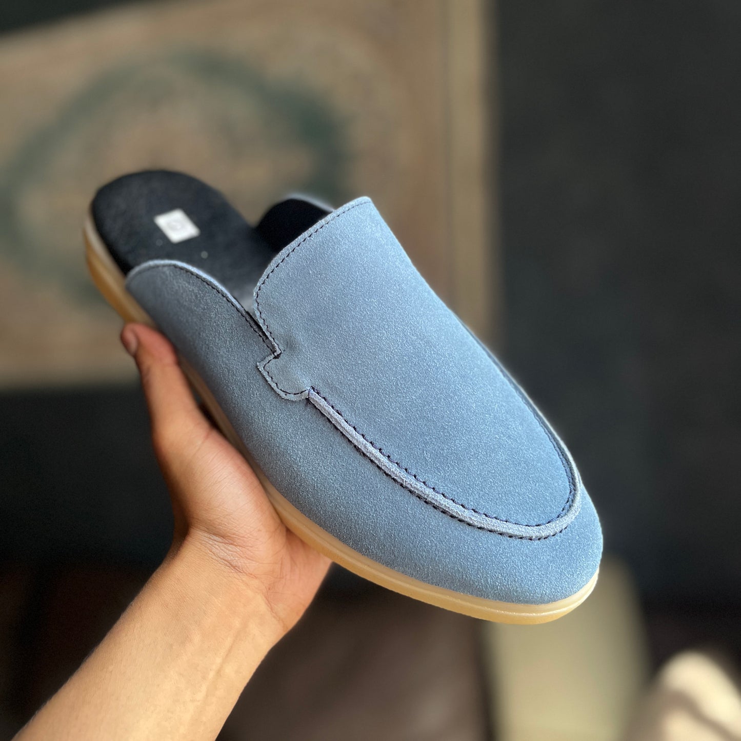 Old Money Suede Leather Mules (Sky blue)