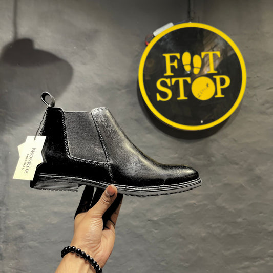 Leather Chelsea Boots for Men | Elastic | (Black)