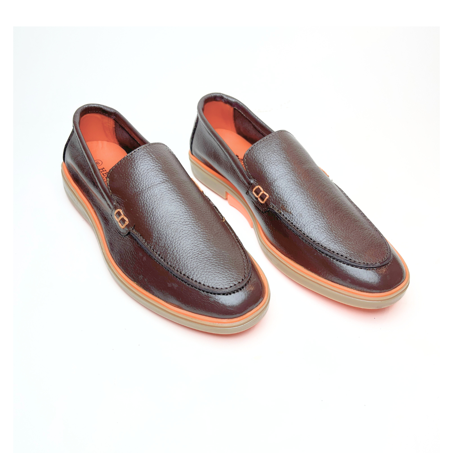 Genuine Leather Loafers for Men with Stylish Orange Sole (Brown)