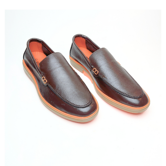 Genuine Leather Loafers for Men with Stylish Orange Sole (Brown)