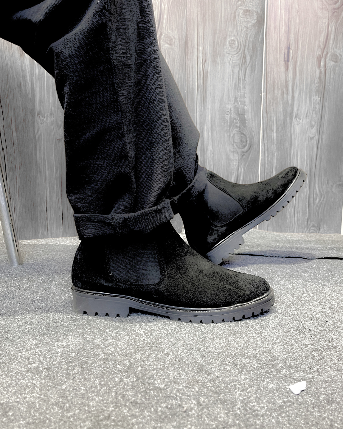 Leather Chelsea Suede Boots (Black)