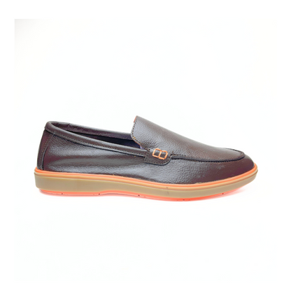 Genuine Leather Loafers for Men with Stylish Orange Sole (Brown)