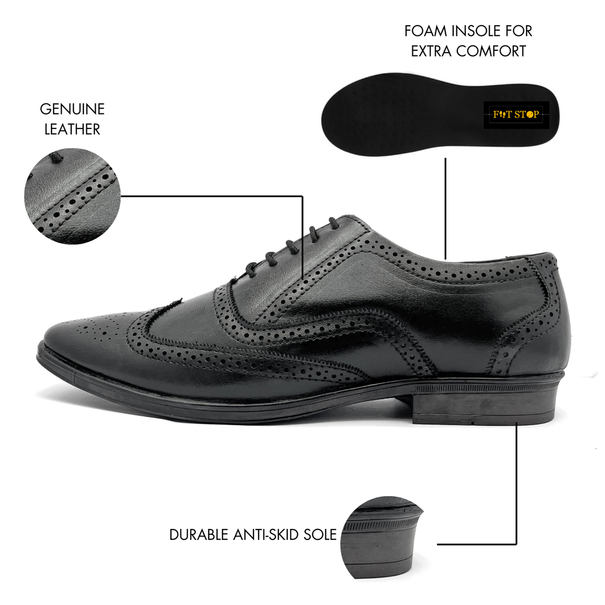 Handcrafted Brogue Black Formal Lace-up Shoes (Black)(Benefit)