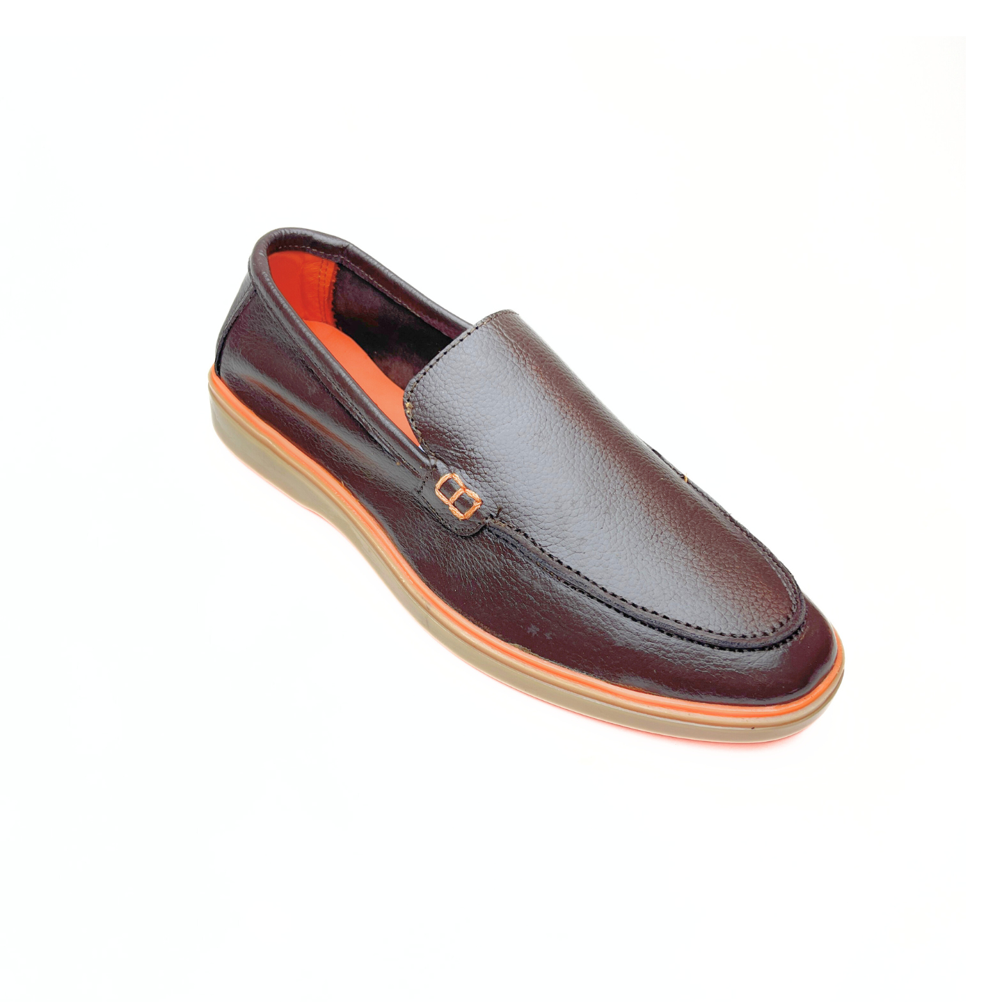 Genuine Leather Loafers for Men with Stylish Orange Sole (Brown)