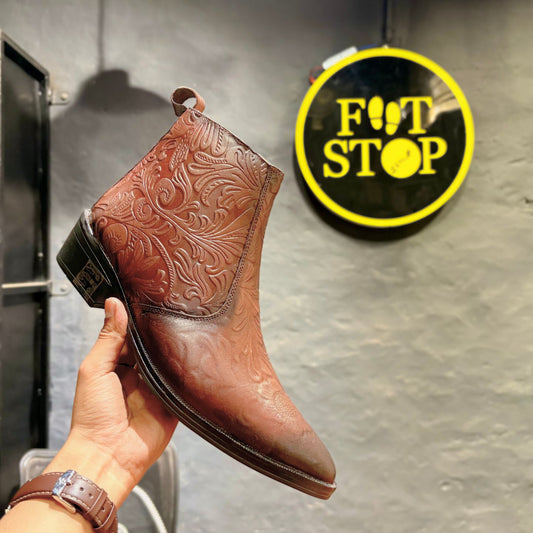 Cuban Heel Designer Chelsea Boots | Point Toe | Side Chain (Brown)