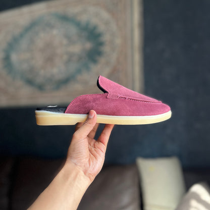 Old Money Suede Leather Mules (Maroon)