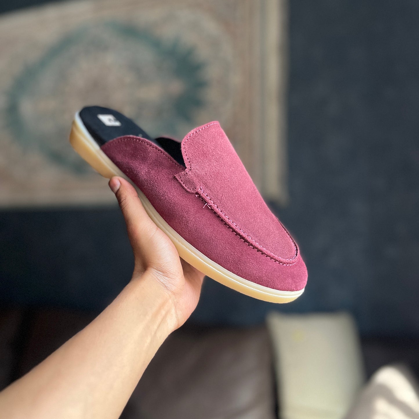 Old Money Suede Leather Mules (Maroon)